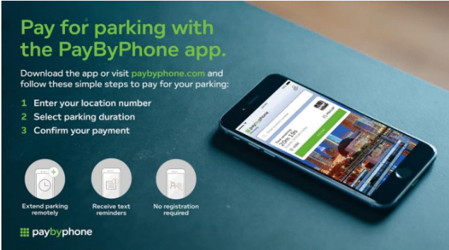 Pay for parking with the PayByPhone app.